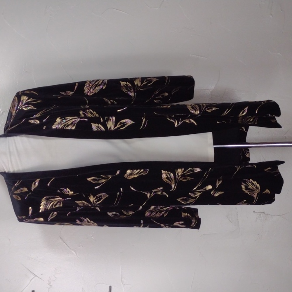 VTG R&M Richards Black and Gold Floral Velour Open Blazer Duster Women's 14W